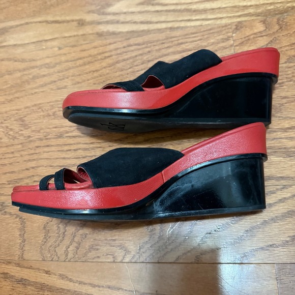 Stephane Kelian Red Black Suede Strap Slip On Wedge‎ Sandals Minimalist Shoes - Picture 6 of 12